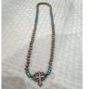 Winged Cross Necklace Women OS Silver Turquoise Good Boho Western Rhinestone
